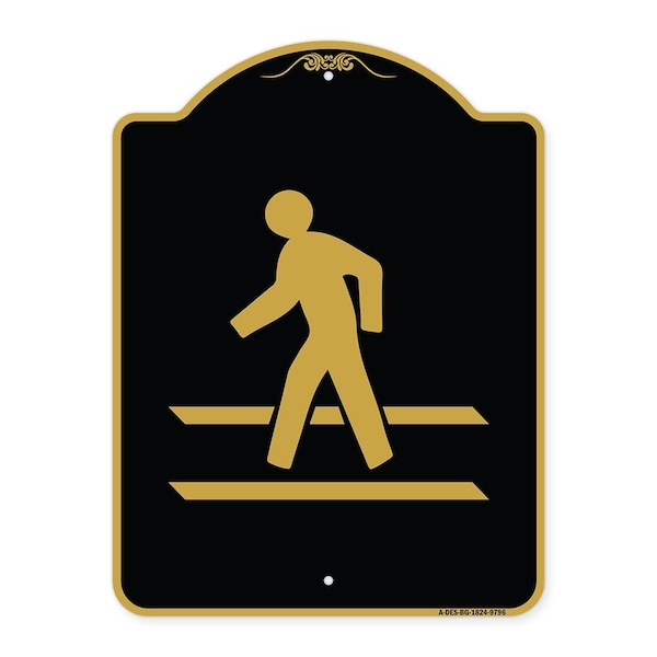 Signmission Designer Series-Pedestrian Crossing, Black & Gold Heavy-Gauge Aluminum, 24" x 18", BG-1824-9796 A-DES-BG-1824-9796 - main